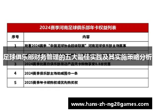 足球俱乐部财务管理的五大最佳实践及其实施策略分析